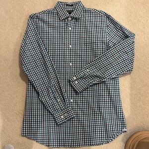 Banana Republic Men's Teal and White Plaid Shirt